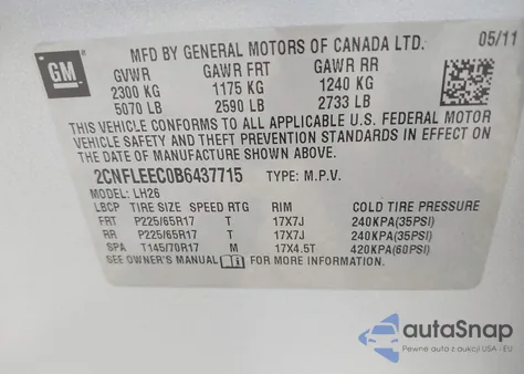 2011 Chevrolet Equinox 1Lt from USA, damaged, VIN 2CNFLEEC0B6437715